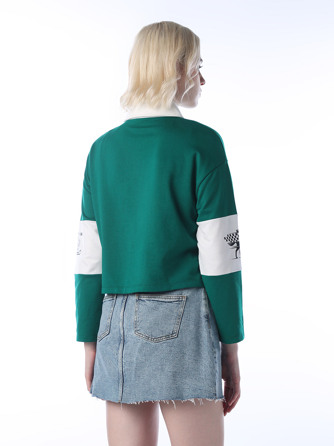 Cropped Cotton Polo - Green