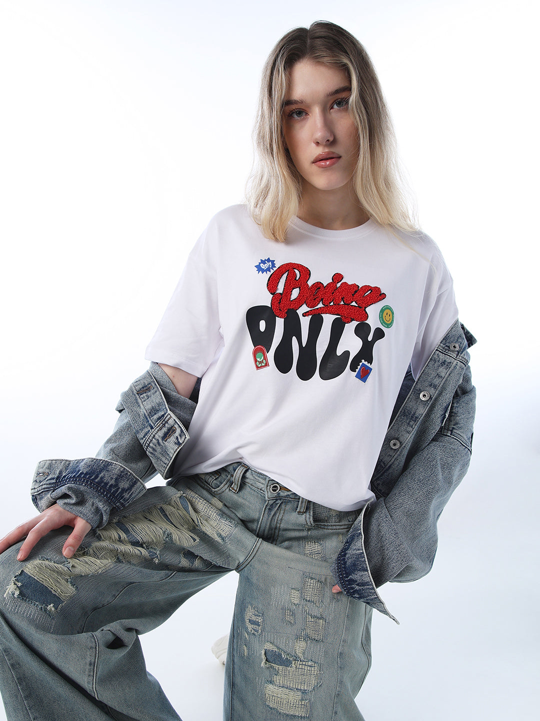 Applique Printed Cotton T-shirt