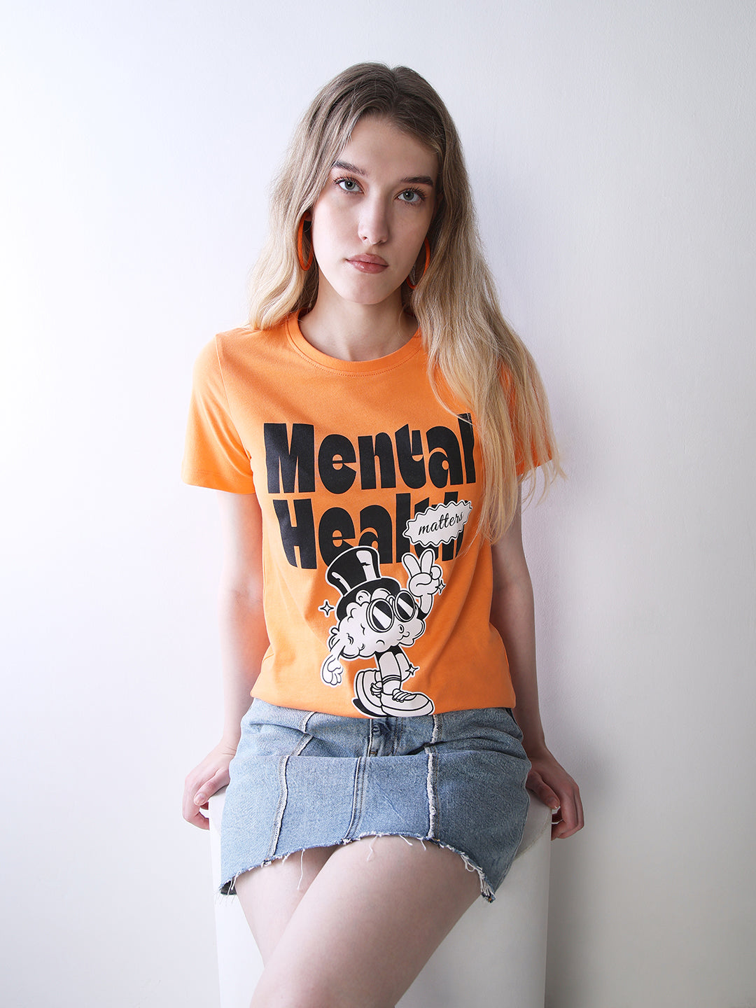 Orange Printed Cotton T-shirt