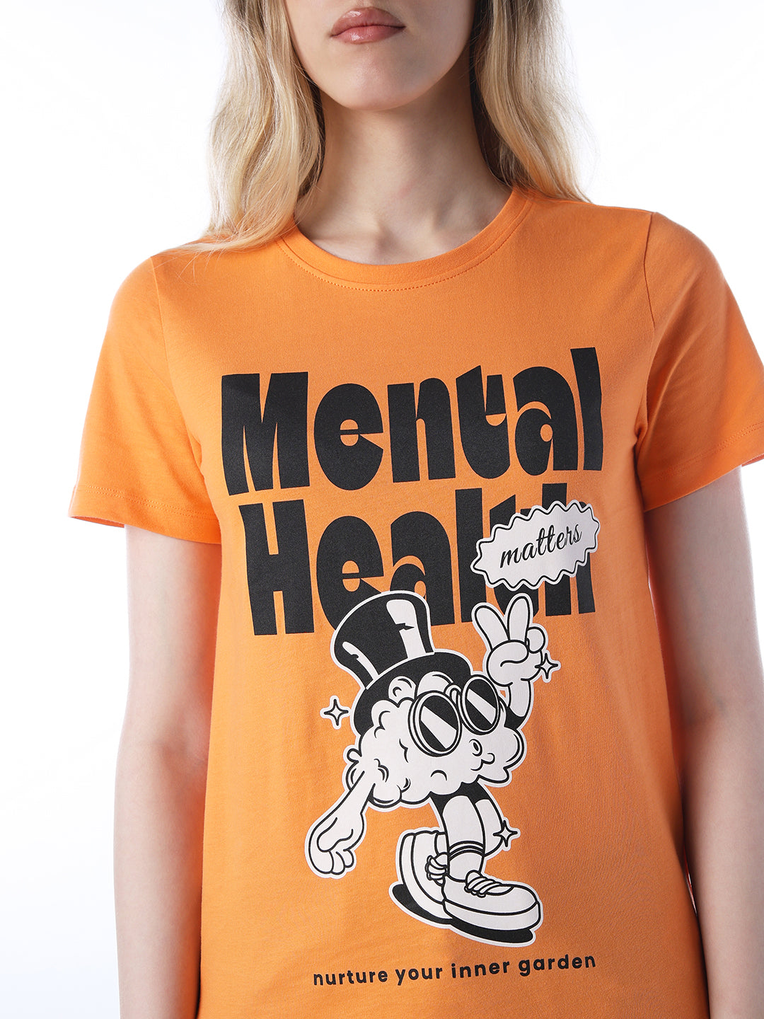 Orange Printed Cotton T-shirt