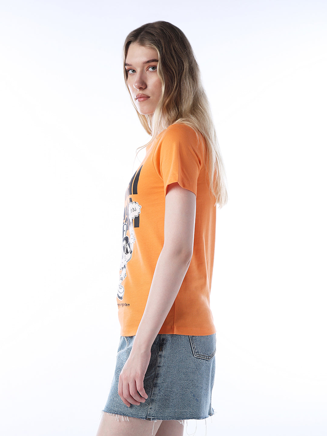Orange Printed Cotton T-shirt