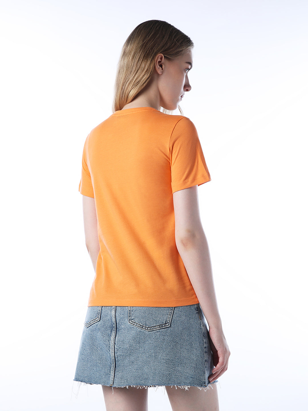Orange Printed Cotton T-shirt