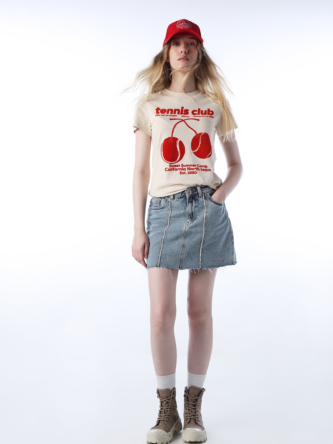 Printed Cotton T-shirt - Beige