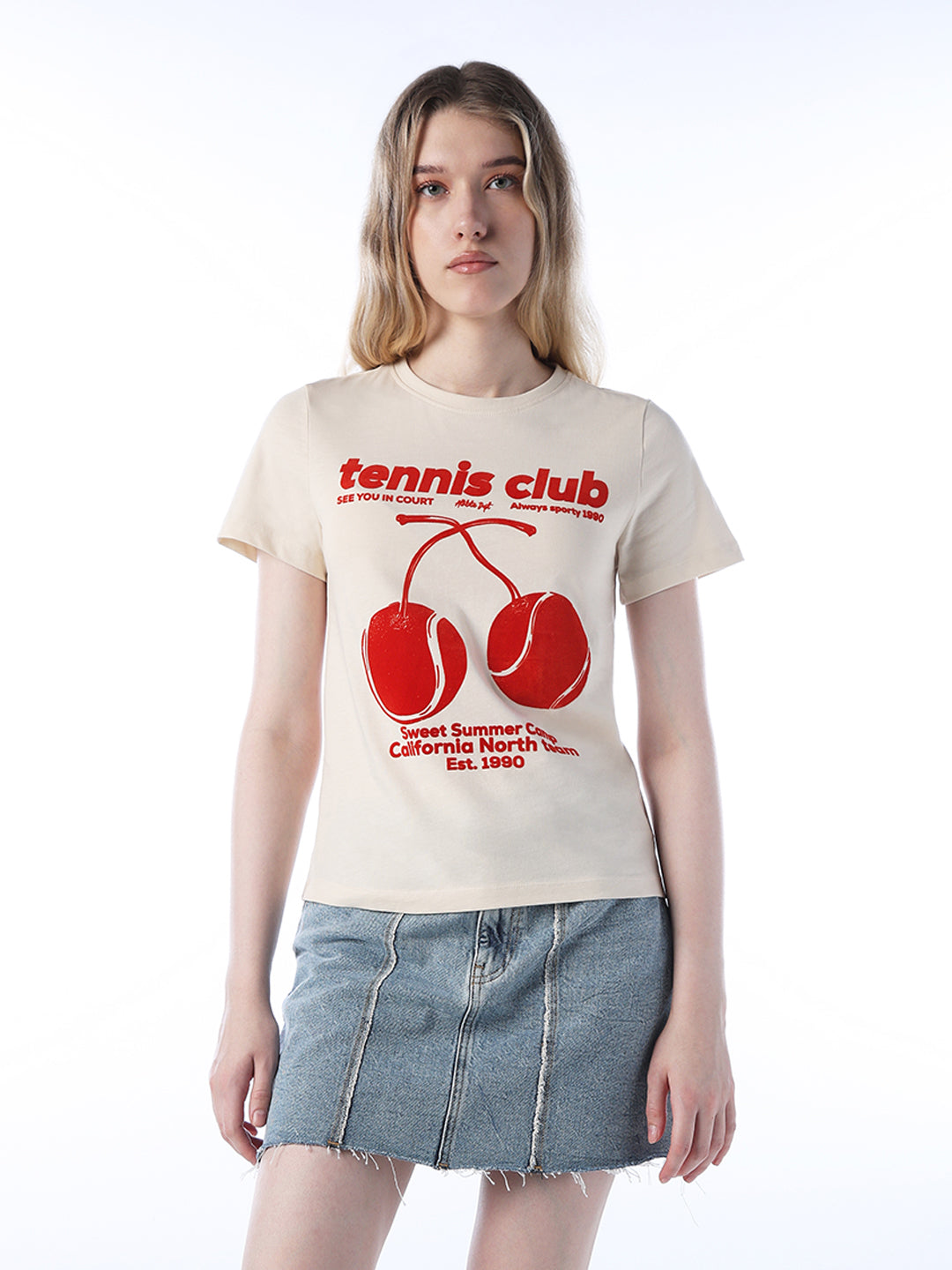 Printed Cotton T-shirt - Beige