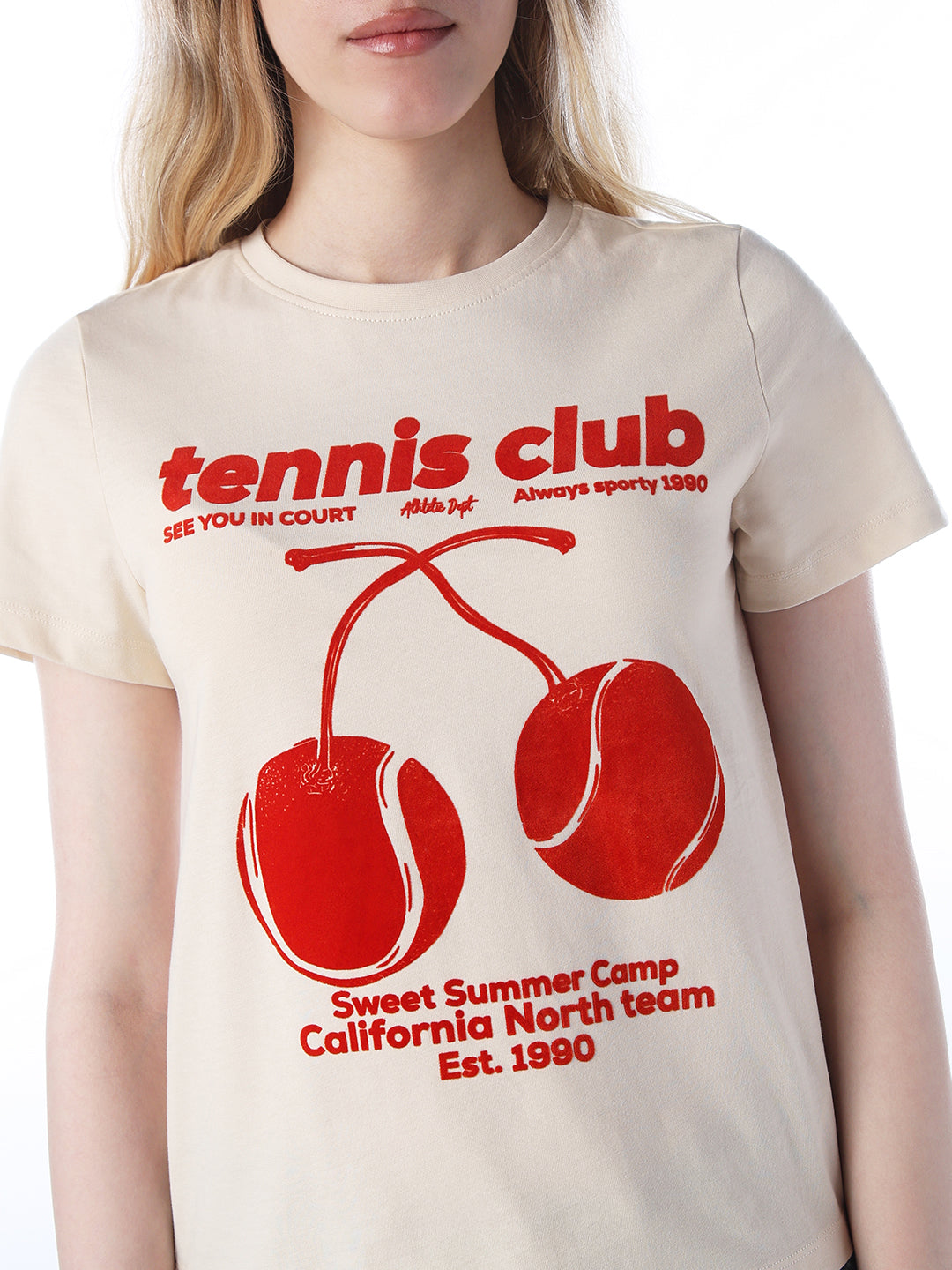 Printed Cotton T-shirt - Beige