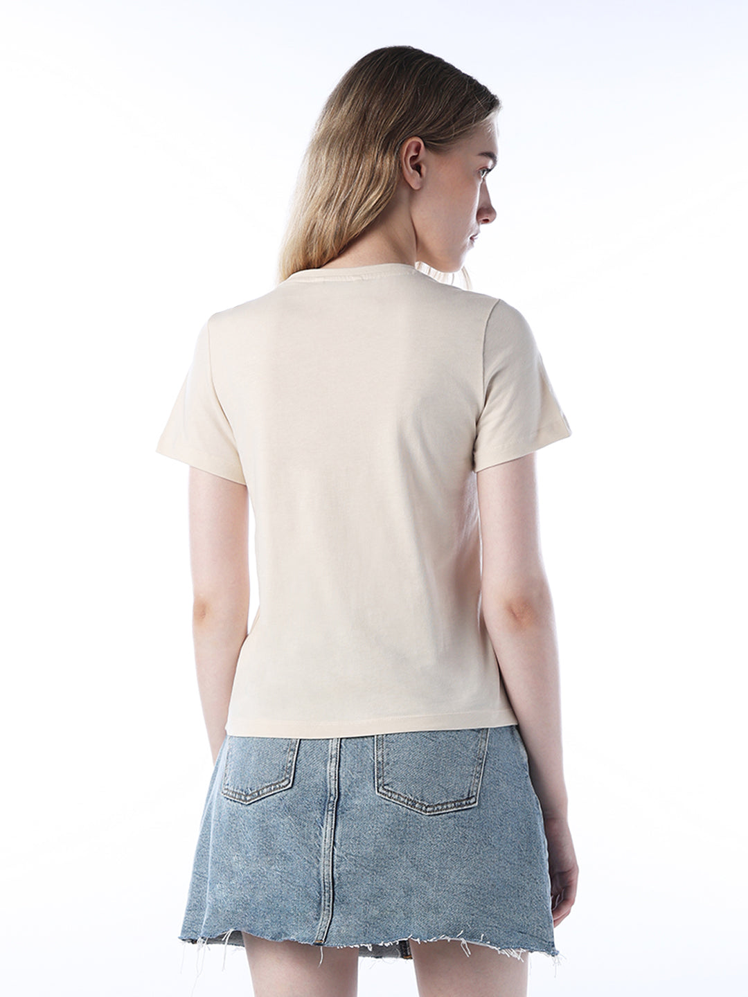 Printed Cotton T-shirt - Beige