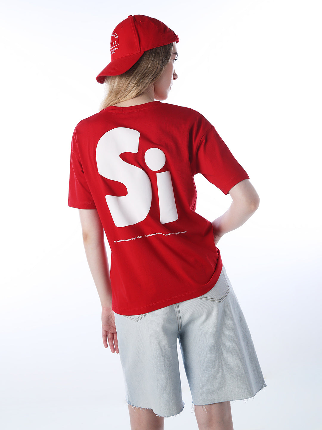 Printed Back Cotton T-shirt - Red