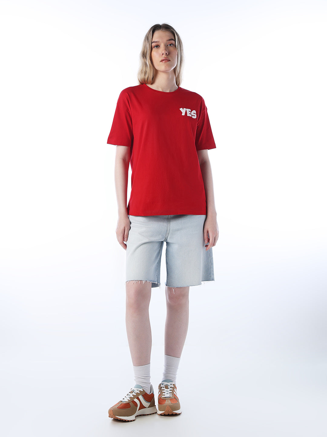 Printed Back Cotton T-shirt - Red