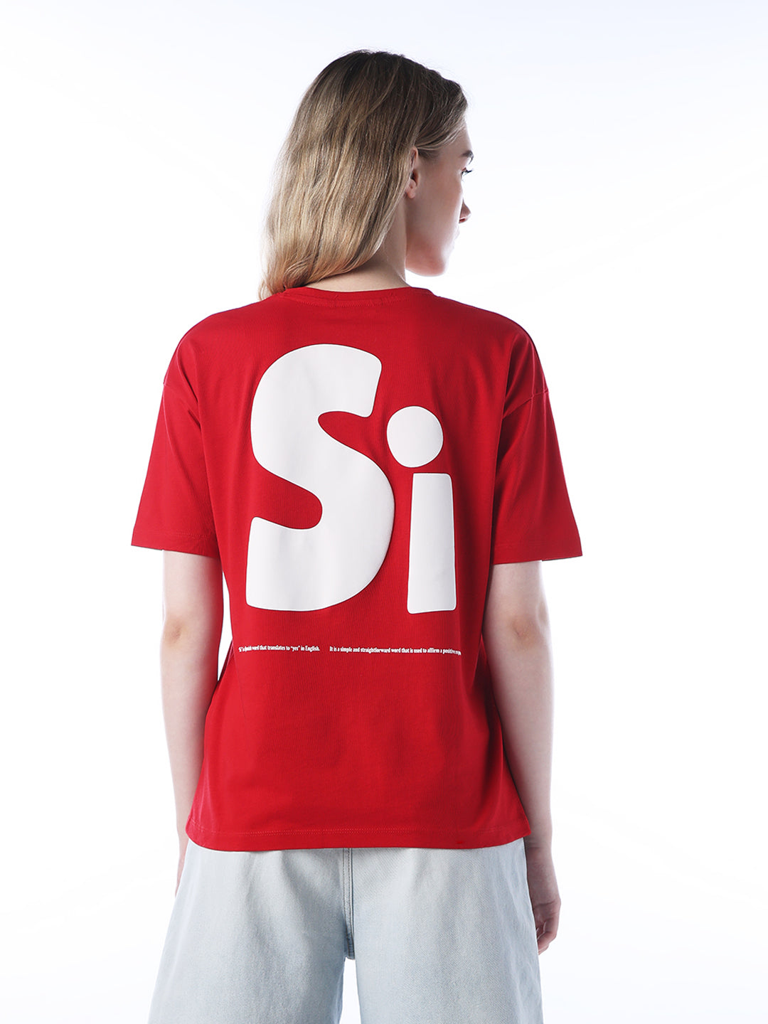 Printed Back Cotton T-shirt - Red