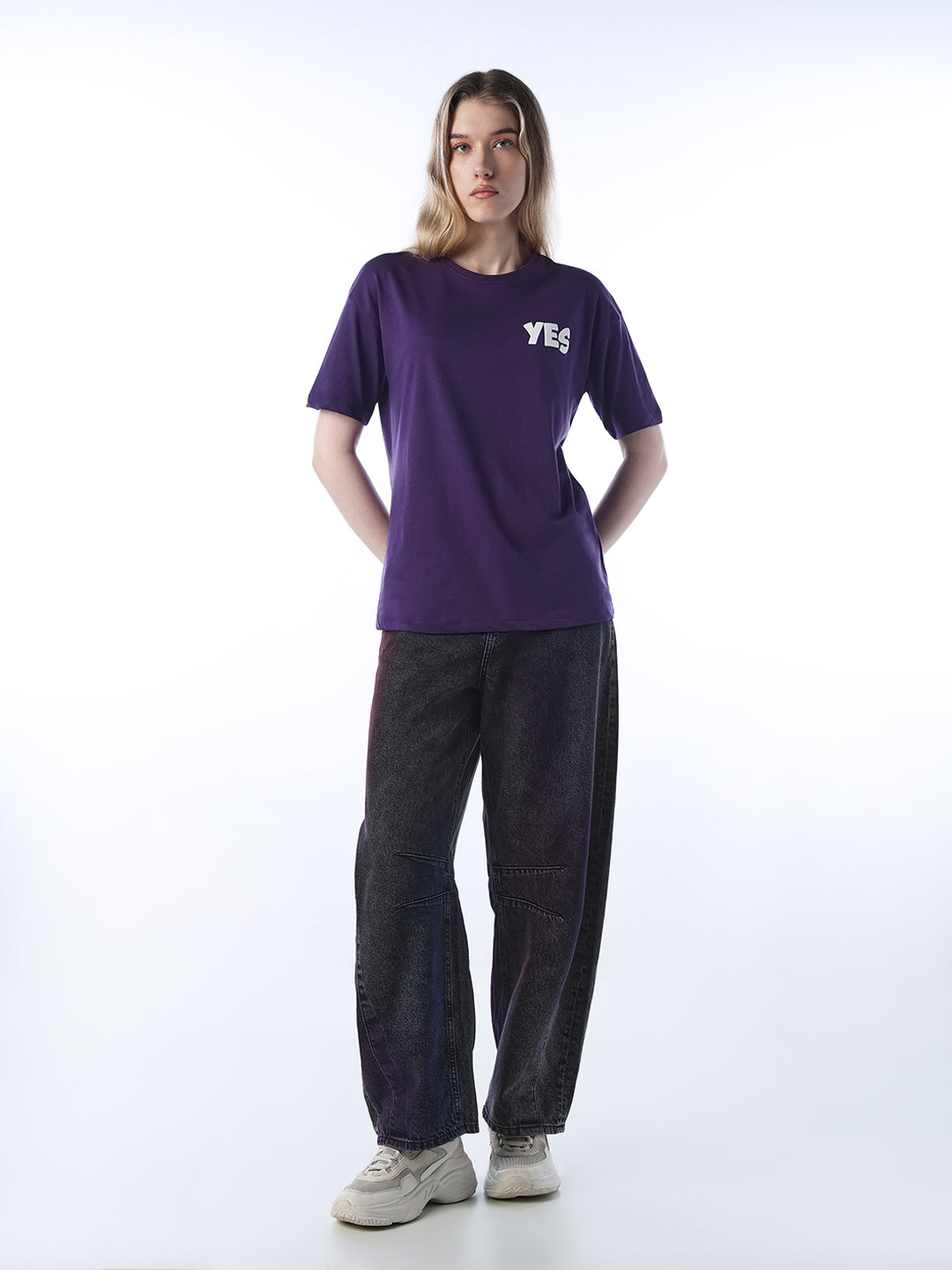 Printed Back Cotton T-shirt - Purple