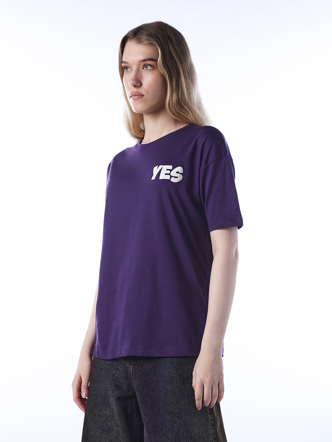 Printed Back Cotton T-shirt - Purple