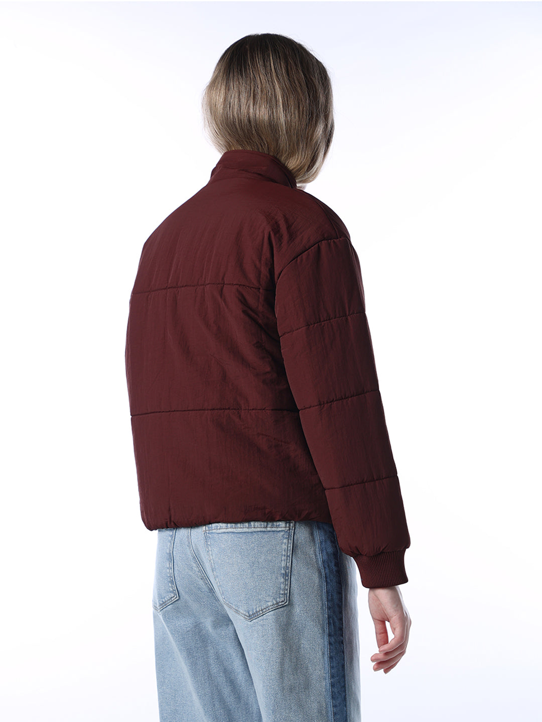 Maroon High Neck Puffer Jacket
