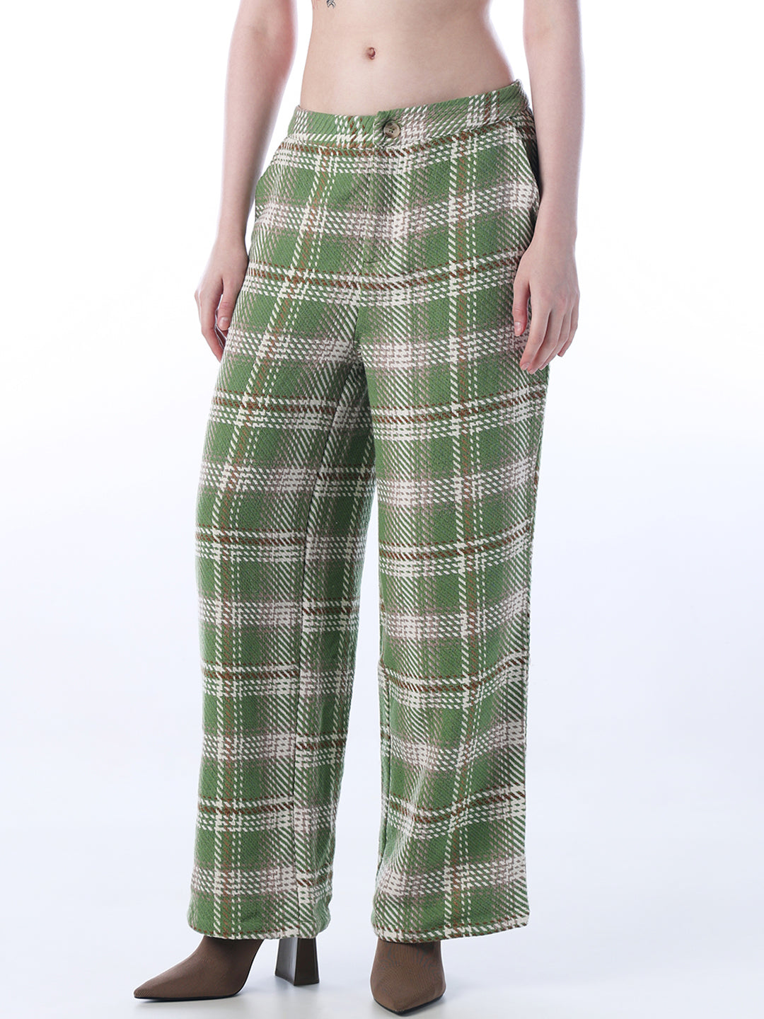 Green Check Print Pants