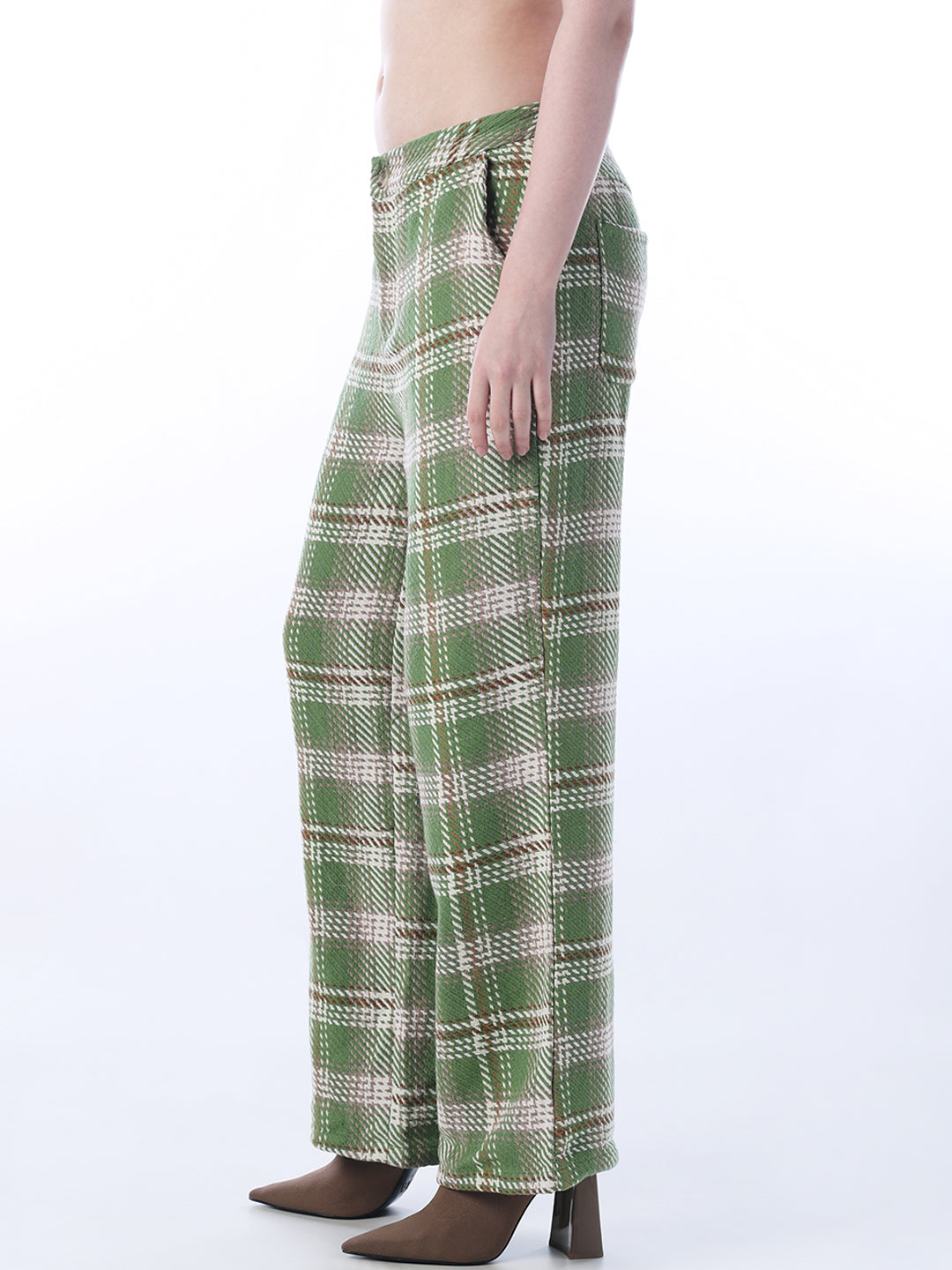 Green Check Print Pants