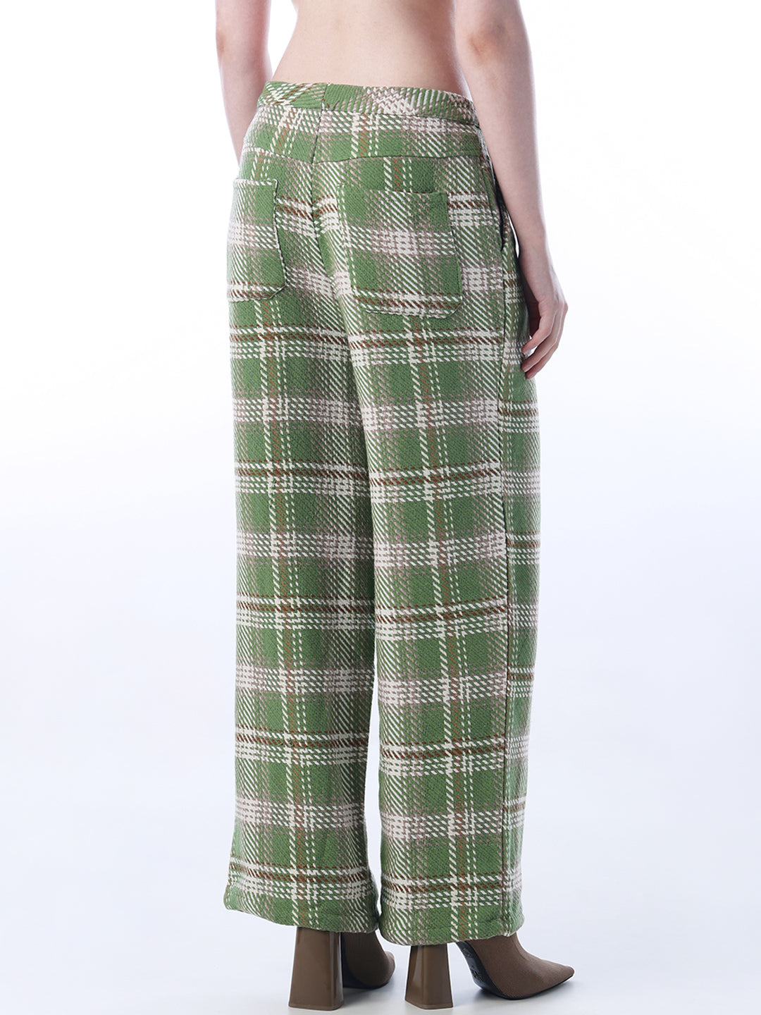 Green Check Print Pants