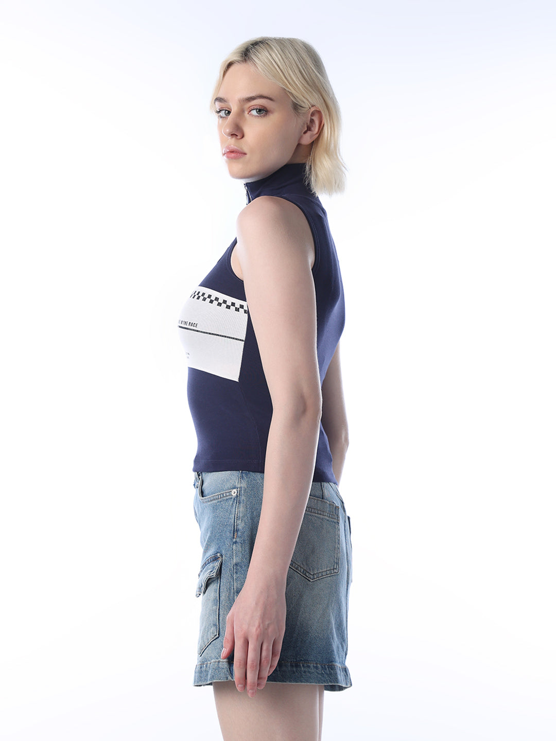 Zip-Up Cropped Tank Top