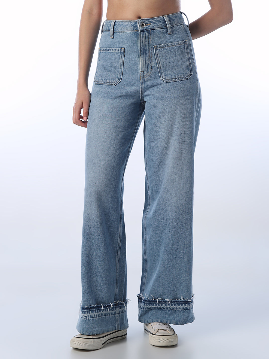 Raw Hem Wide Leg Jeans