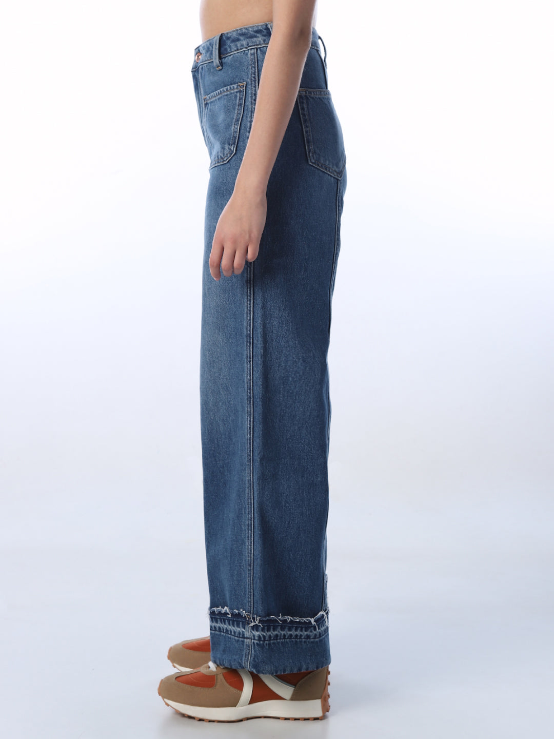 Raw Hem Wide Leg Jeans - Medium Blue