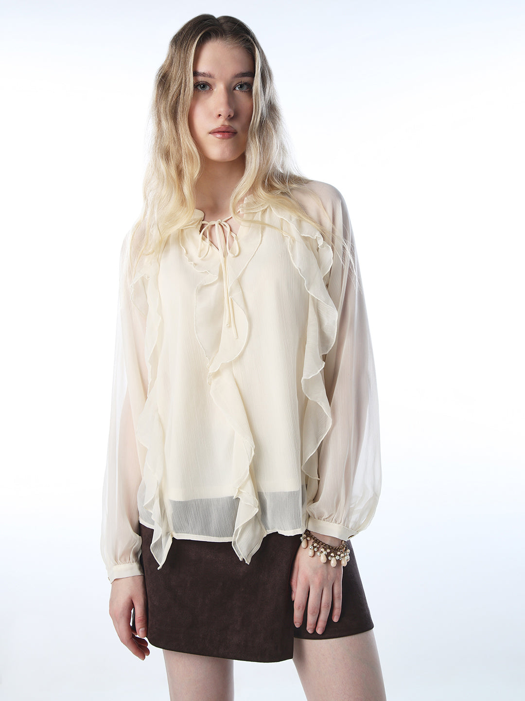 Frill Trim Chiffon Top