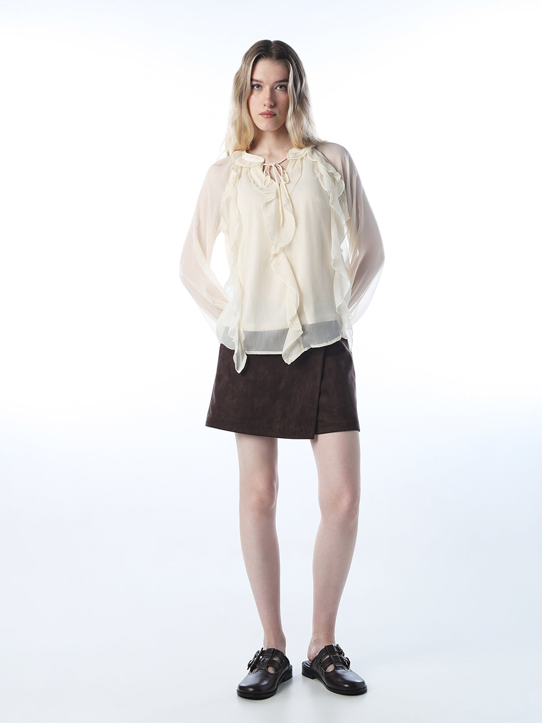 Frill Trim Chiffon Top