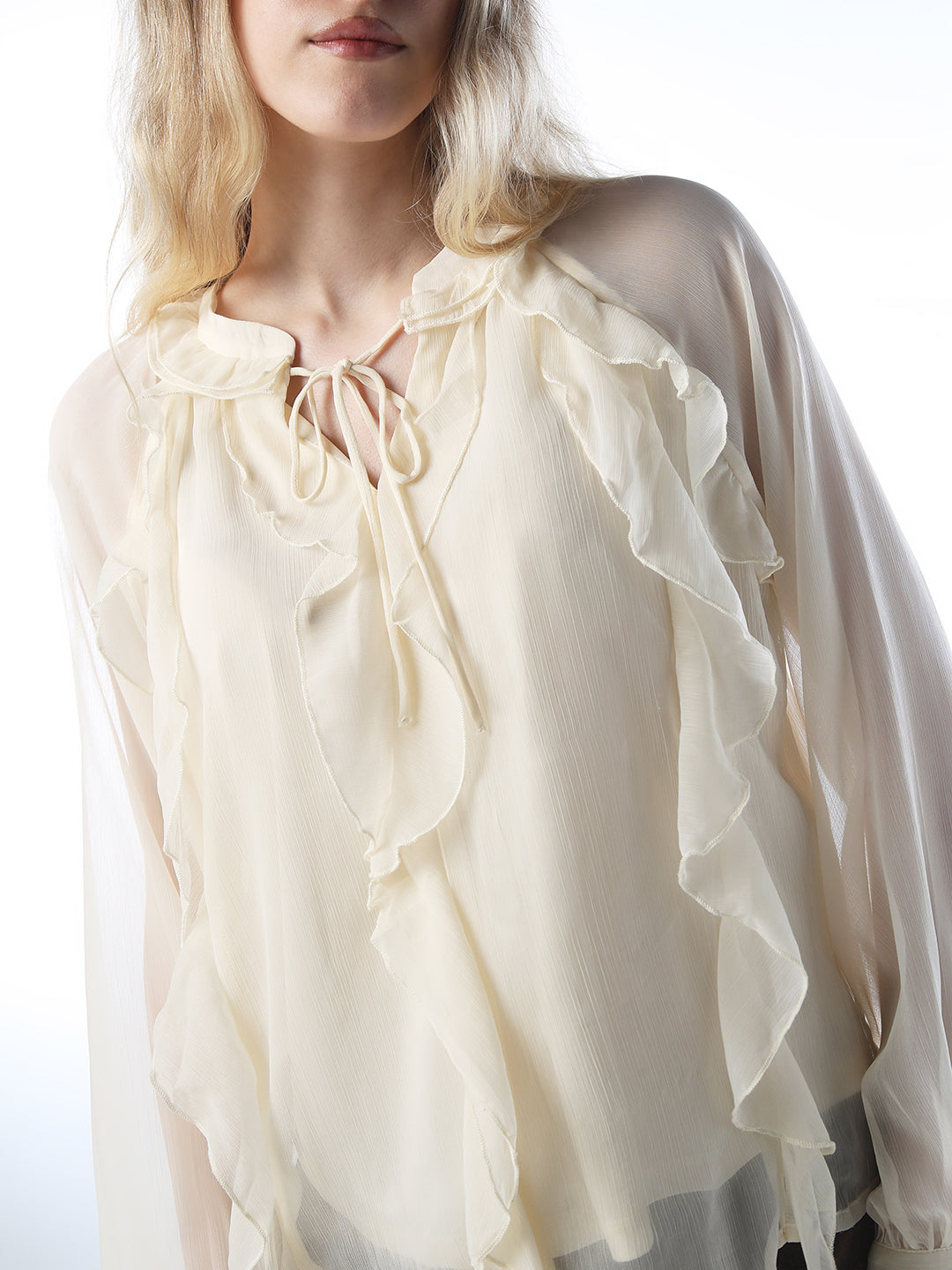 Frill Trim Chiffon Top