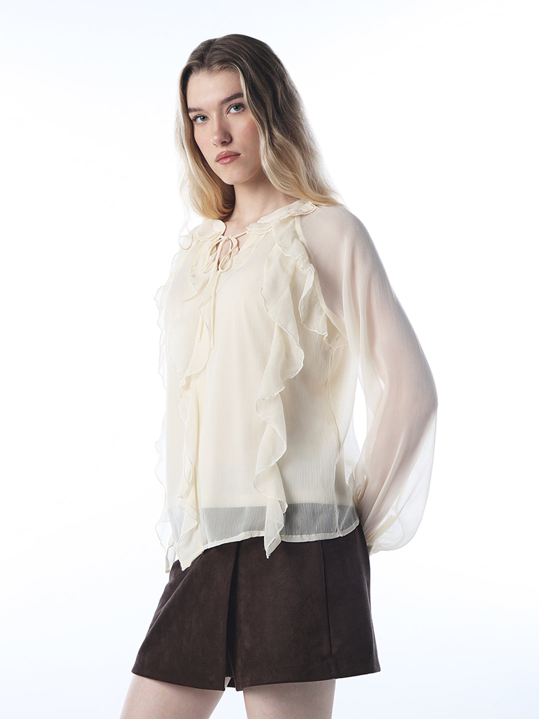 Frill Trim Chiffon Top