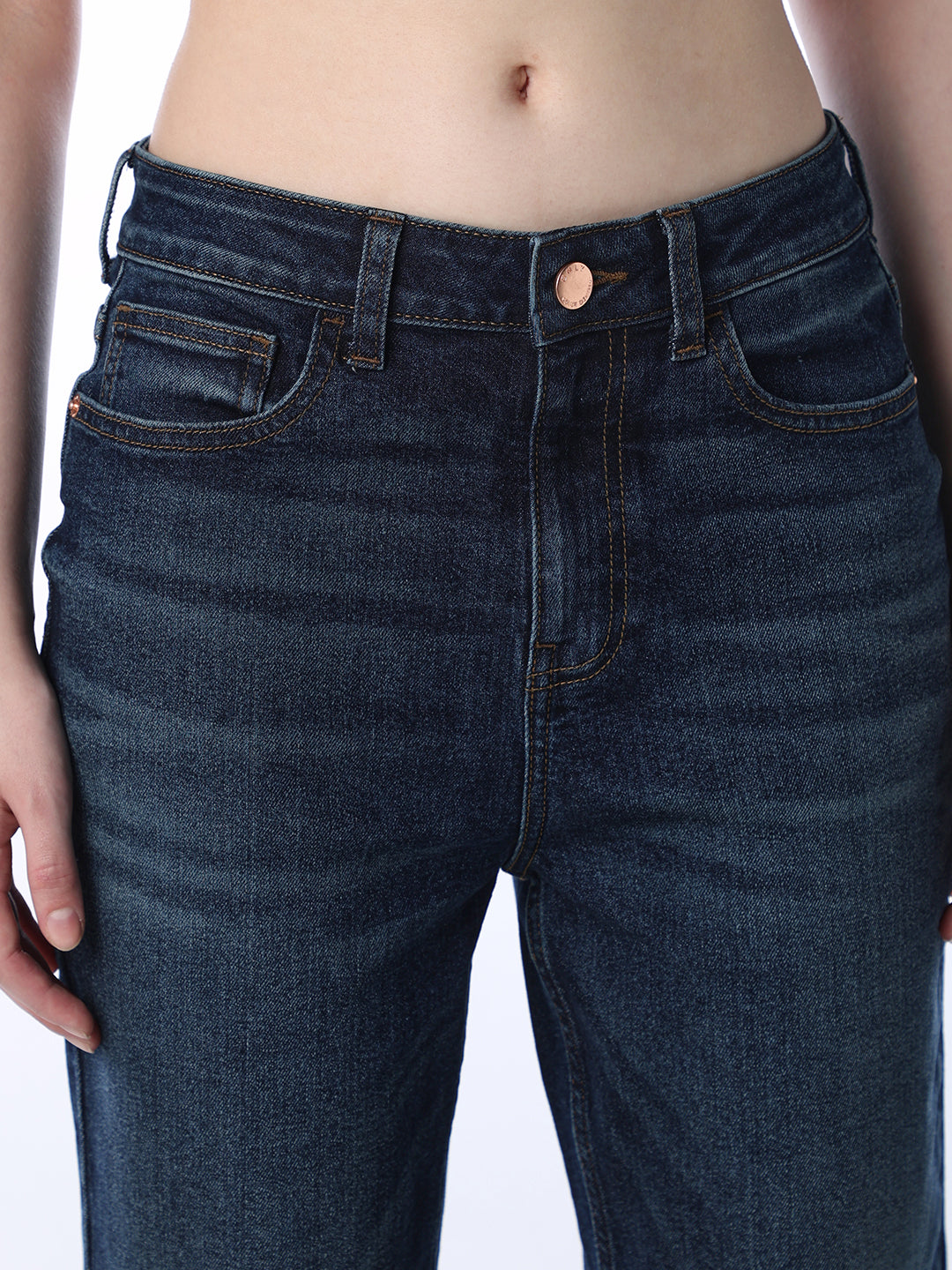 High Rise Straight Fit Jeans - Dark Blue