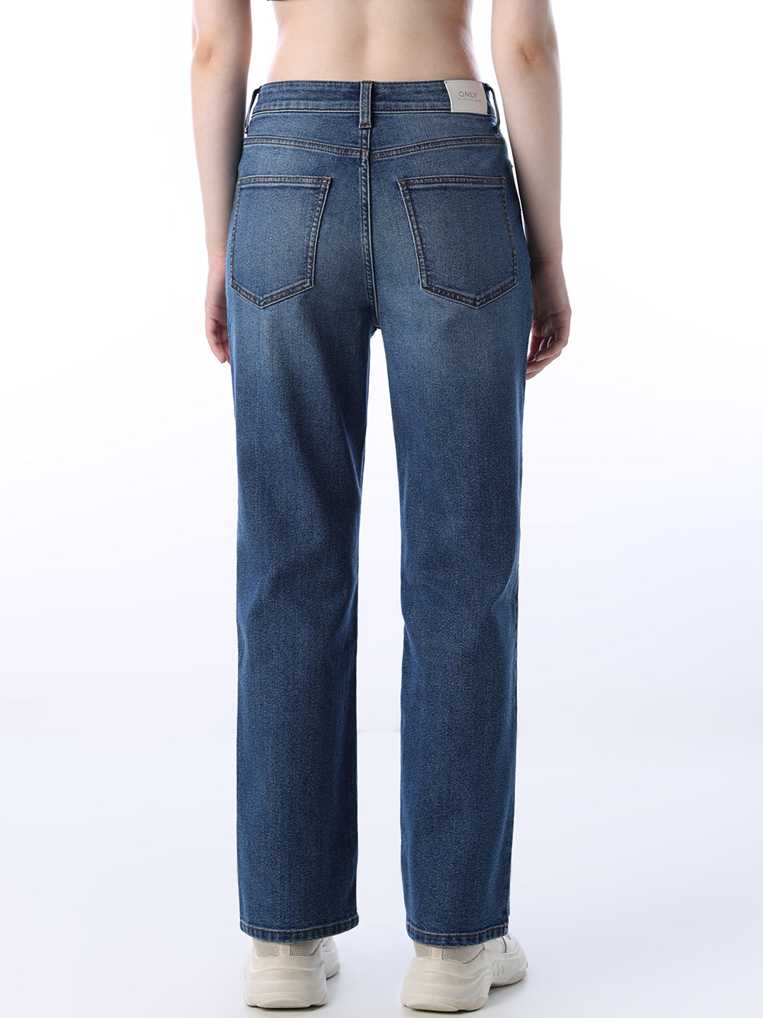 High Rise Straight Fit Jeans - Medium Blue