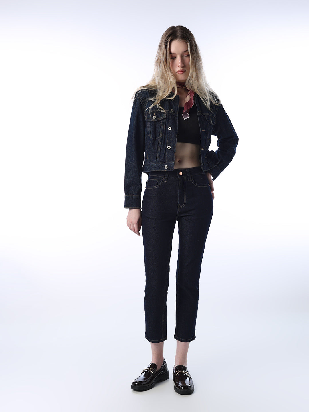 Cropped High Rise Straight Fit Jeans