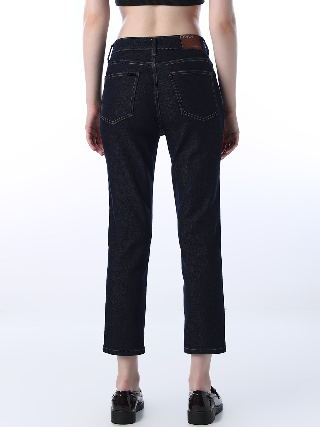 Cropped High Rise Straight Fit Jeans