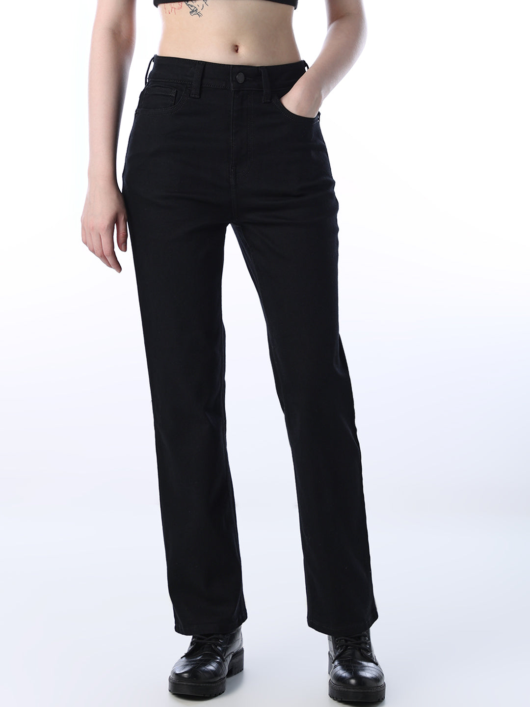 High Rise Troy Straight Fit Black Jeans
