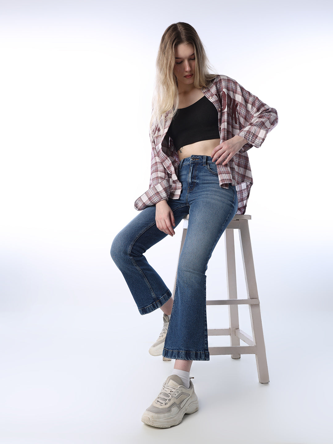 Cropped Flared Jeans - Medium Blue