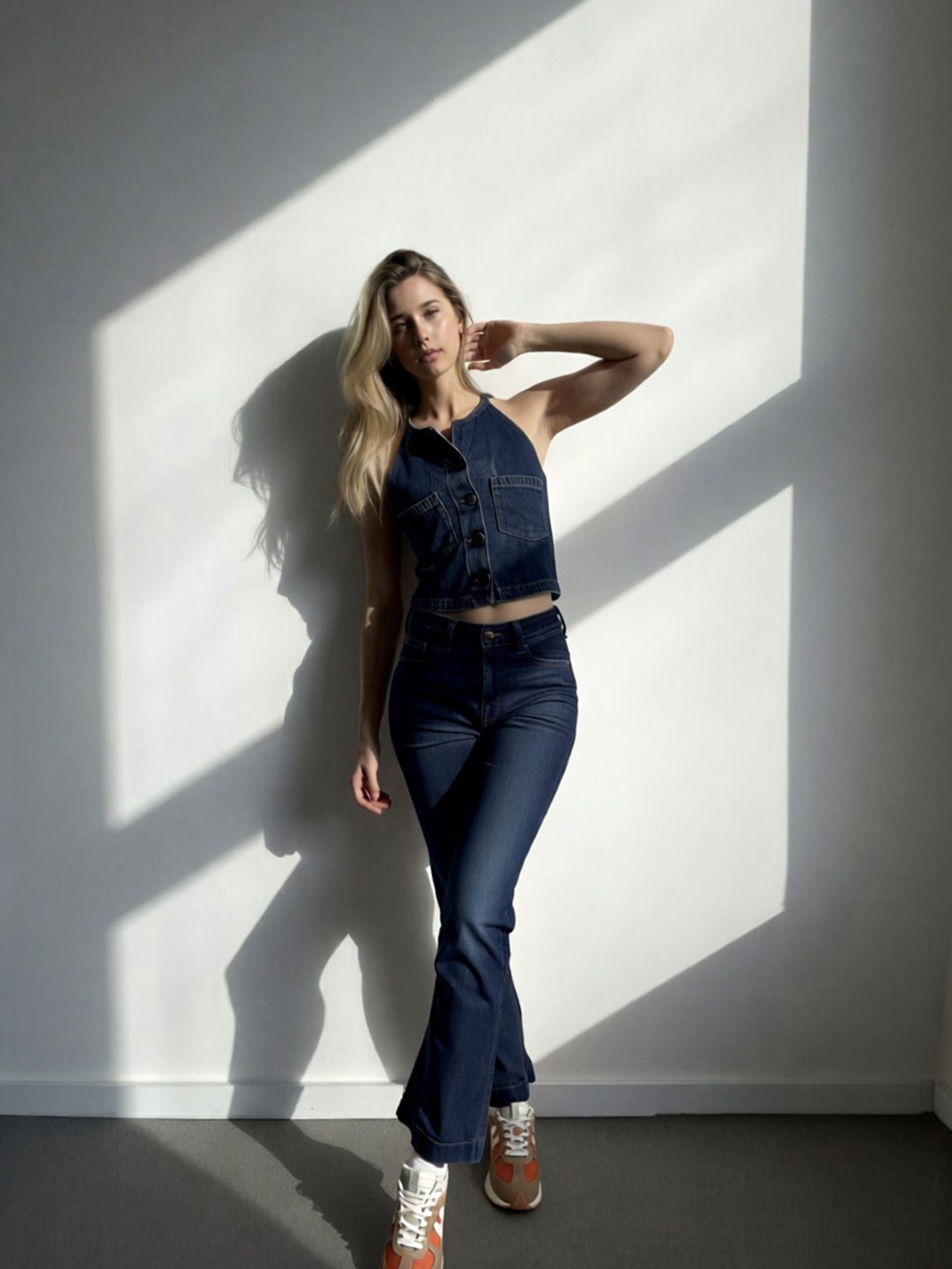 Cropped Flared Jeans - Dark Blue