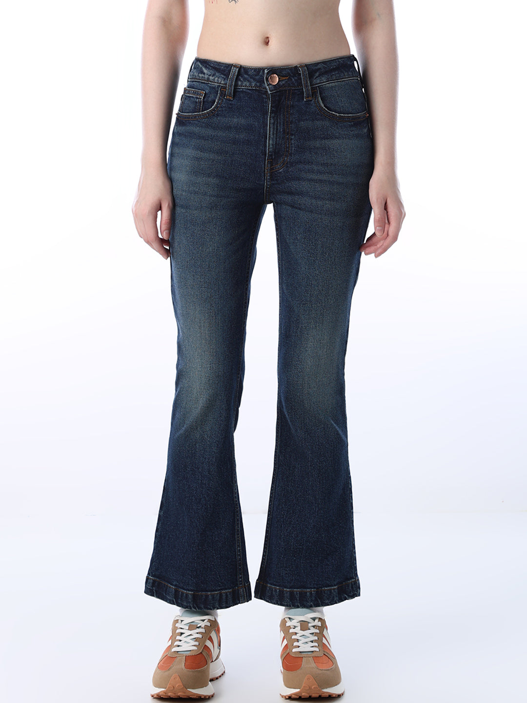 Cropped Flared Jeans - Dark Blue