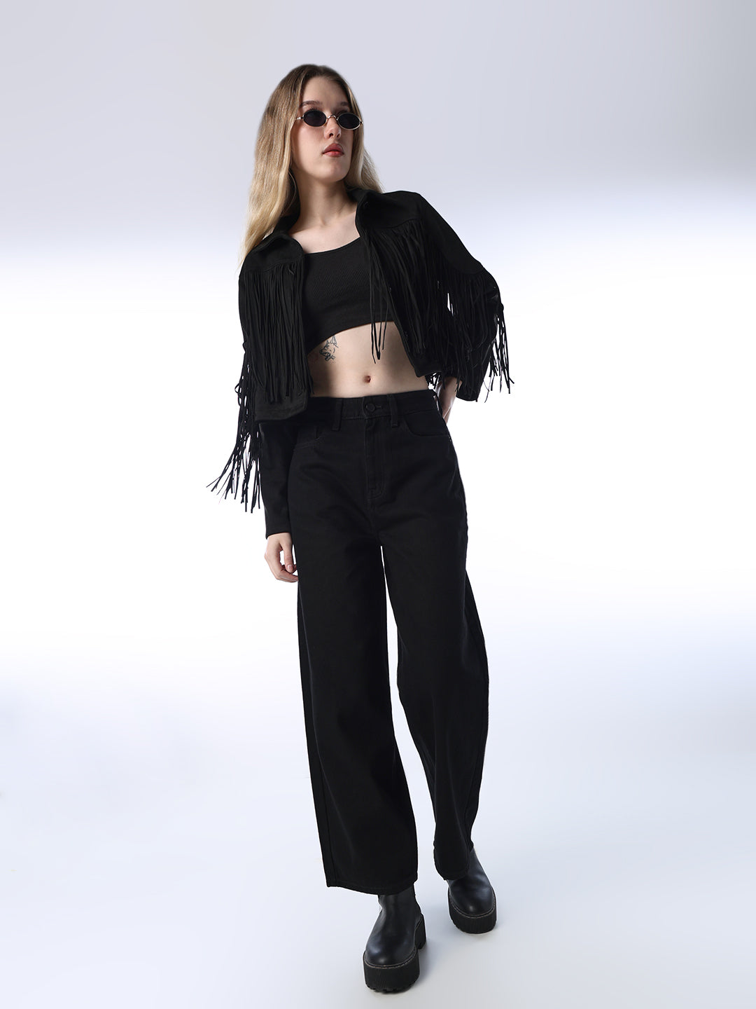 Wide Leg High Rise Jeans - Black