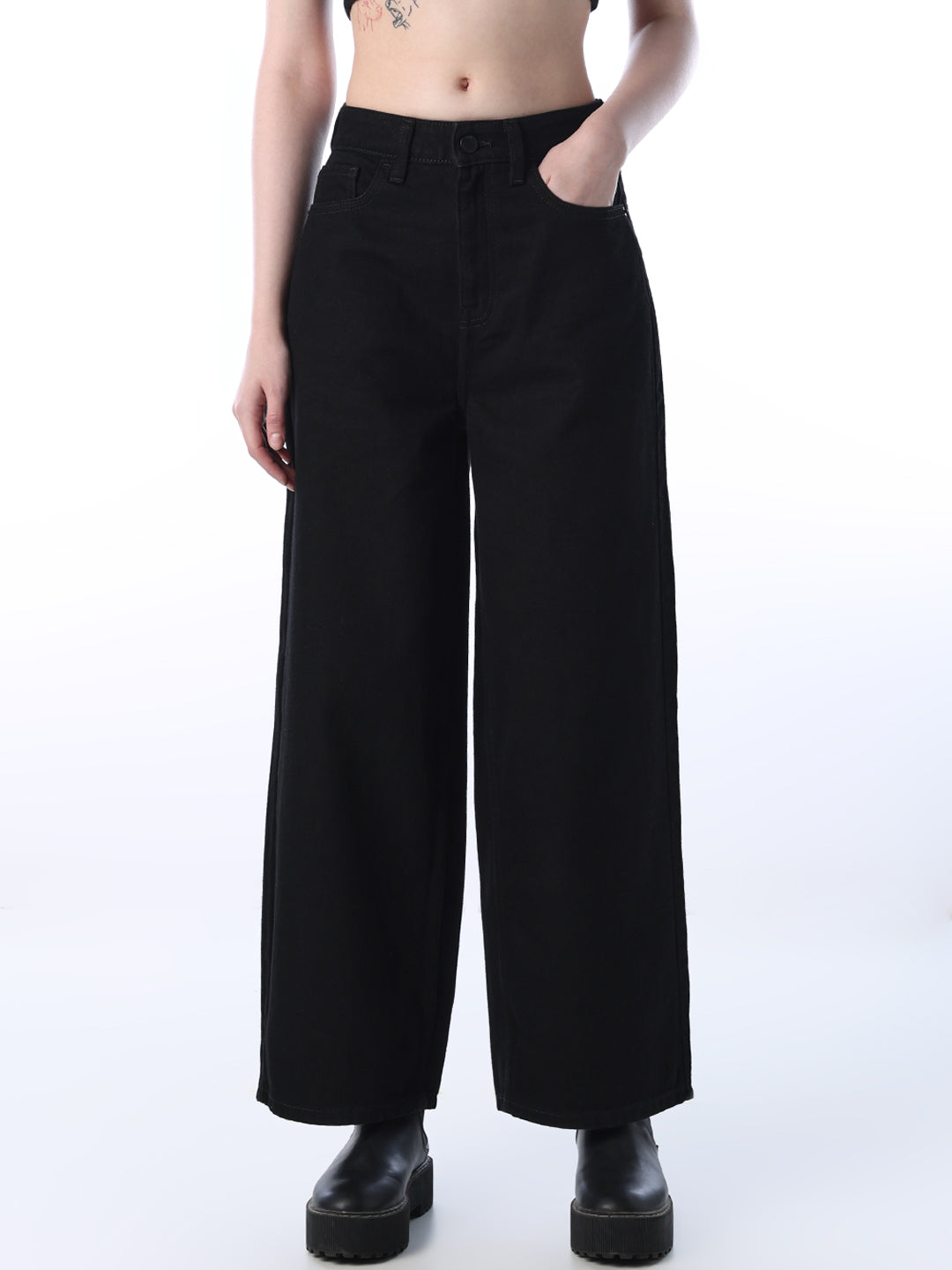 Wide Leg High Rise Jeans - Black