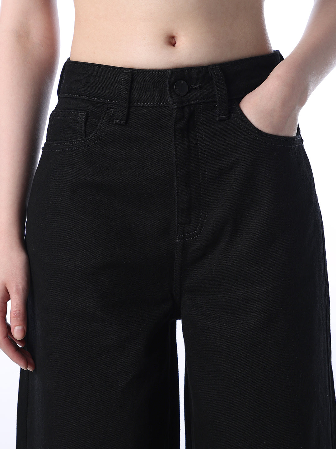 Wide Leg High Rise Jeans - Black