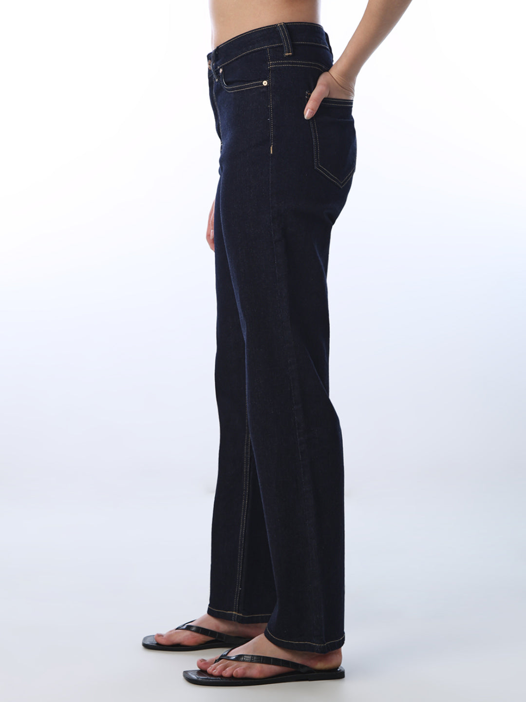 Contrast Stitch Straight Fit Jeans