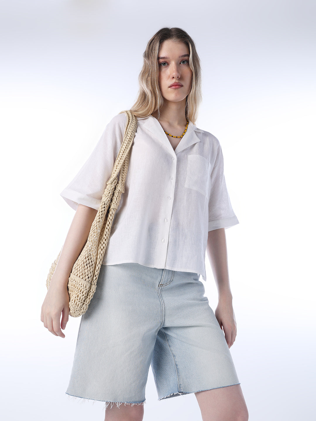 White Flared Sleeves Linen Shirt