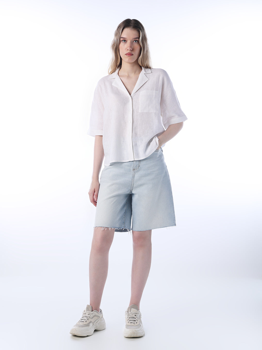 White Flared Sleeves Linen Shirt