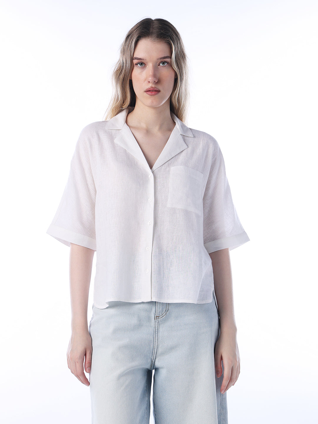White Flared Sleeves Linen Shirt