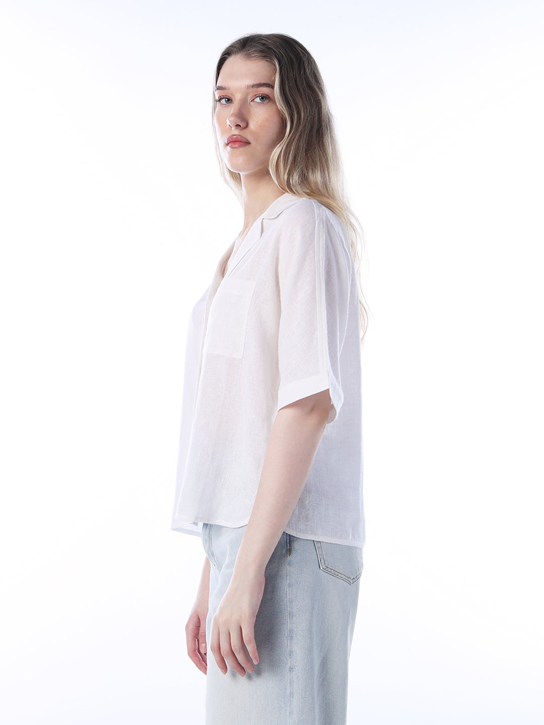 White Flared Sleeves Linen Shirt