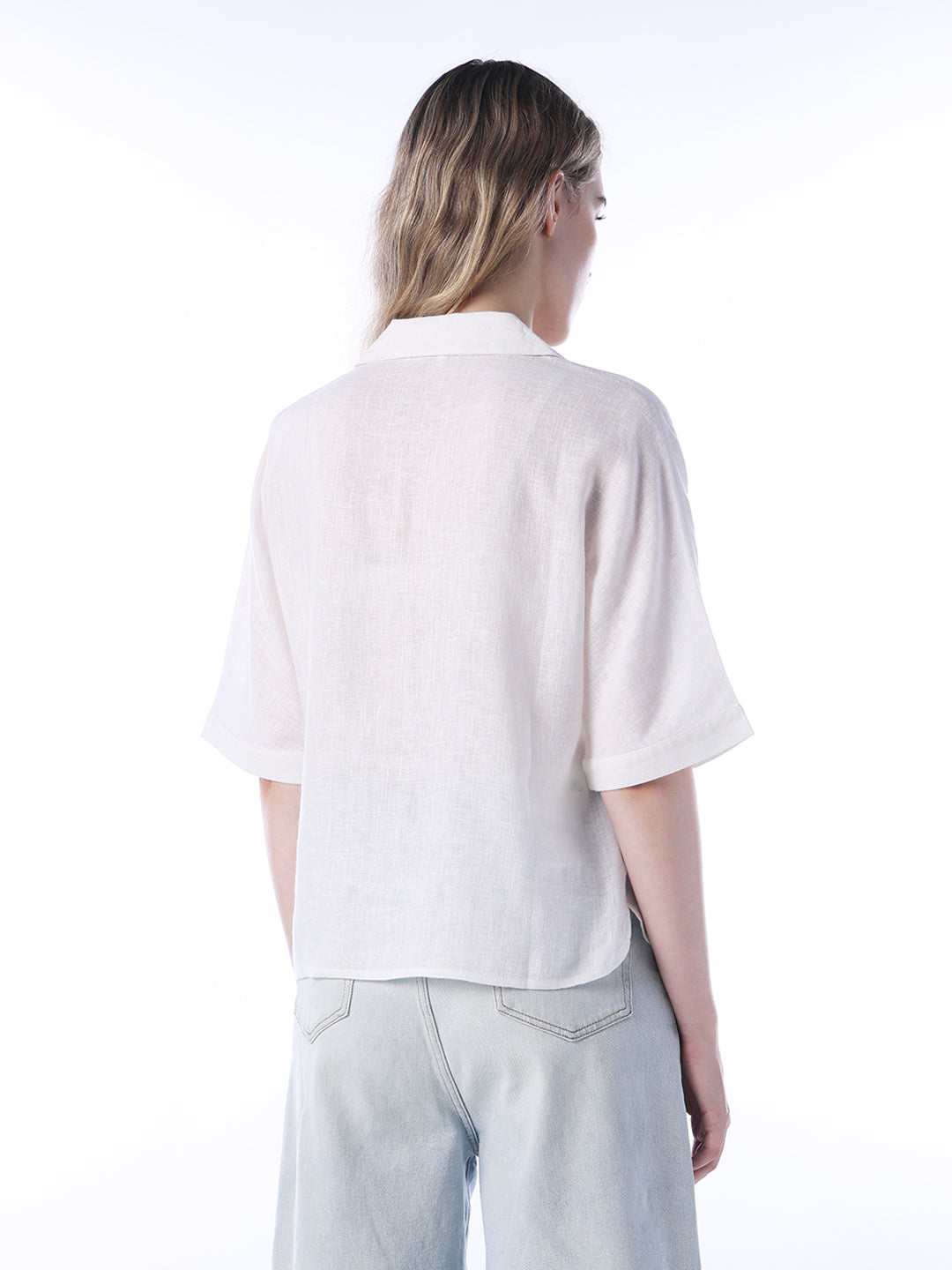 White Flared Sleeves Linen Shirt