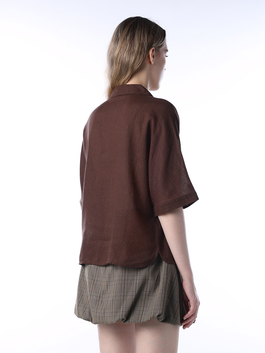 Brown Flared Sleeves Linen Shirt