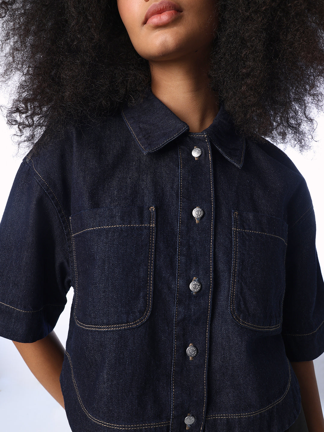 Dark Blue Cropped Denim Shirt