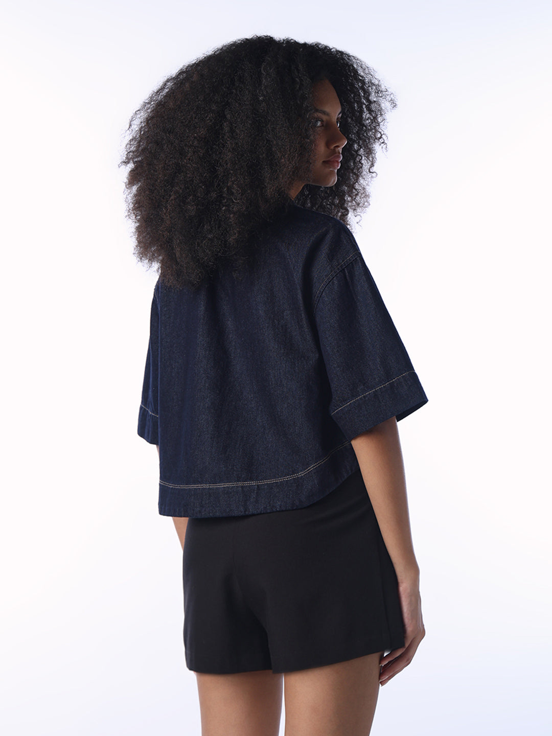 Dark Blue Cropped Denim Shirt