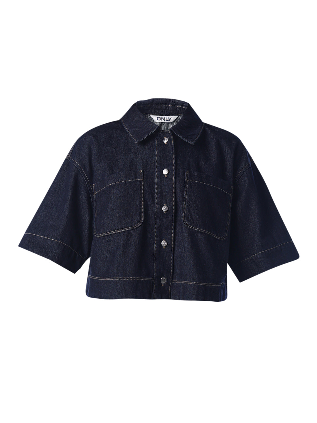 Dark Blue Cropped Denim Shirt