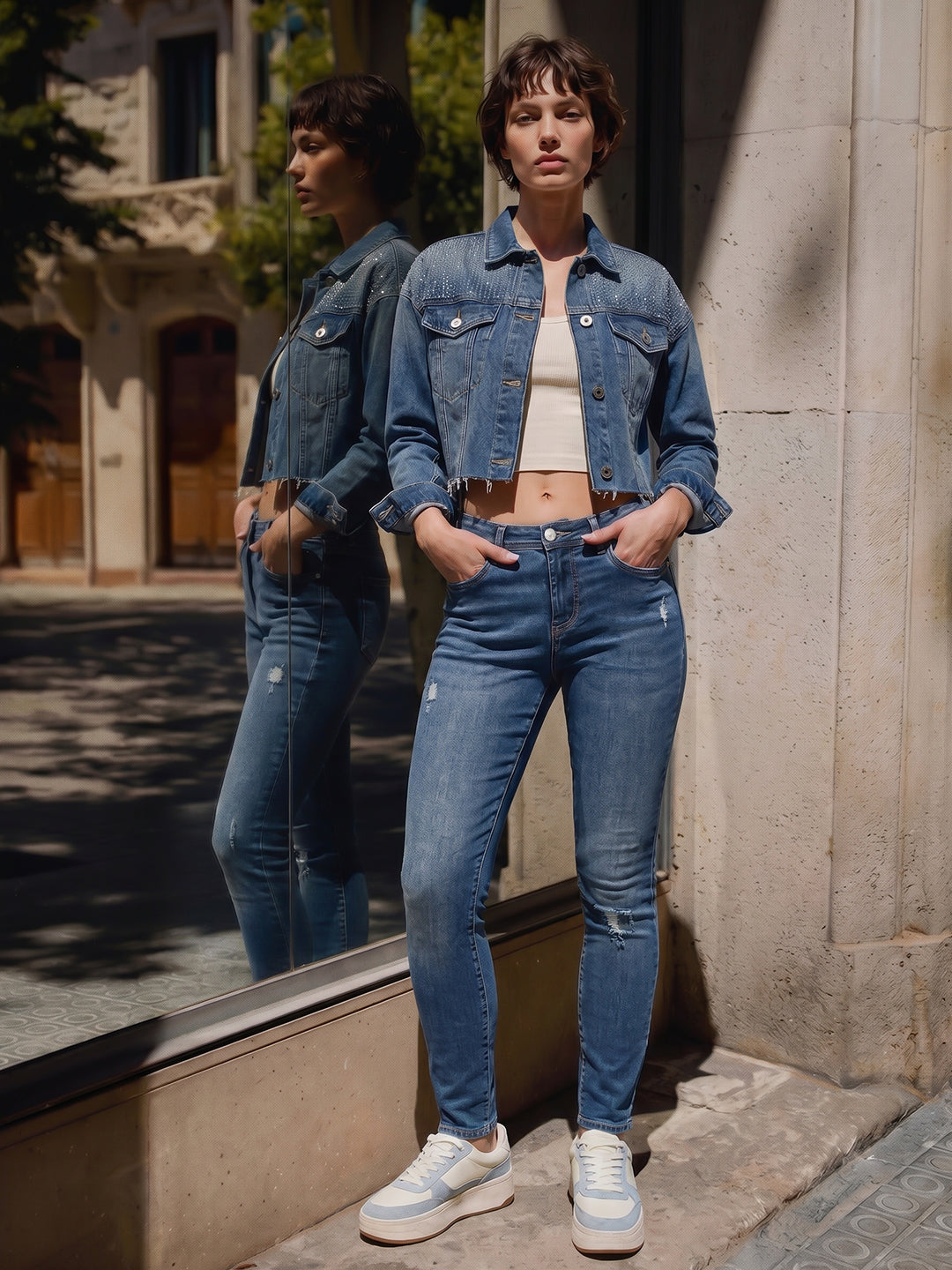 Blue Mildly Distressed Skinny Jeans
