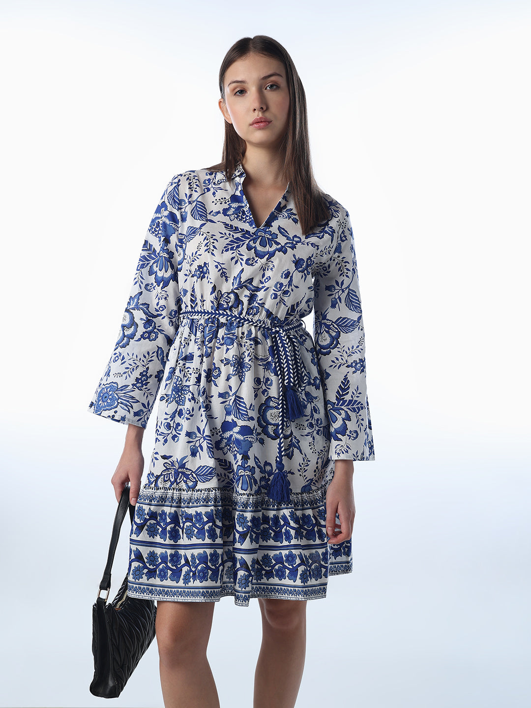 Light Blue Floral Fit & Flare Dress