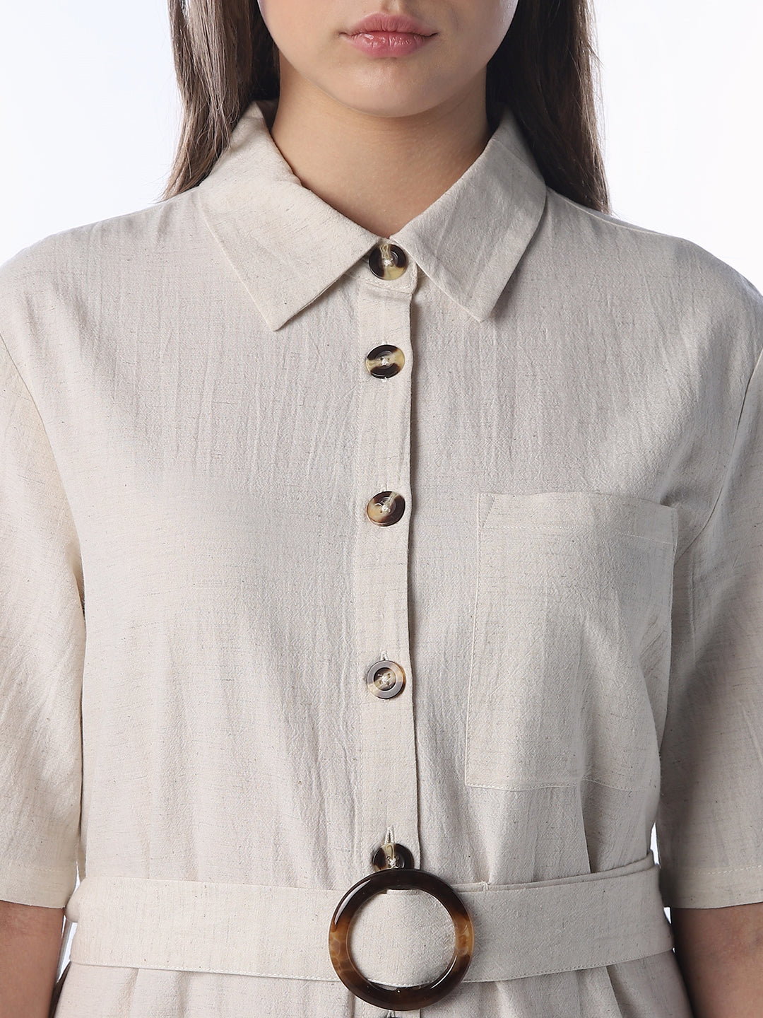 Linen Blend Midi Shirt Dress